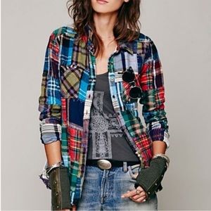 Free People We The Free Lost in Plaid Patchwork Flannel